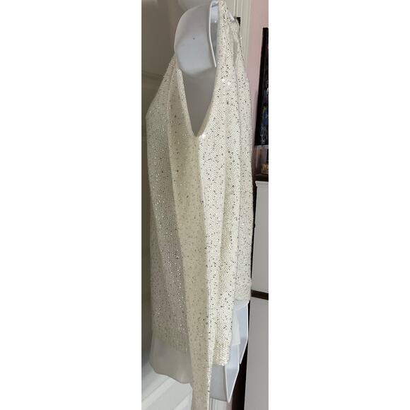 Jessica Simpson Abbey White Cold Shoulder Sequin Sweater/Chiffon Top XS - Picture 5 of 9